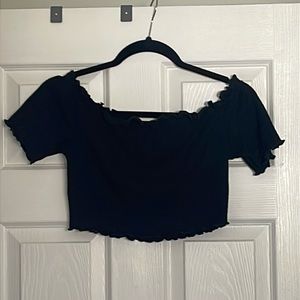 black ruffle crop, ribbed top off the shoulder size small